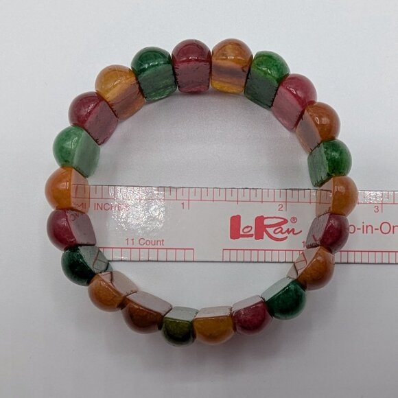 Multicolor Oval Natural Gemstone Stretch Bracelet Red Green Yellow Orange - Picture 14 of 16